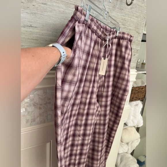NWT new XL Anthropologie flannel parachute pajama bottoms pants plaid mauve - Picture 8 of 17